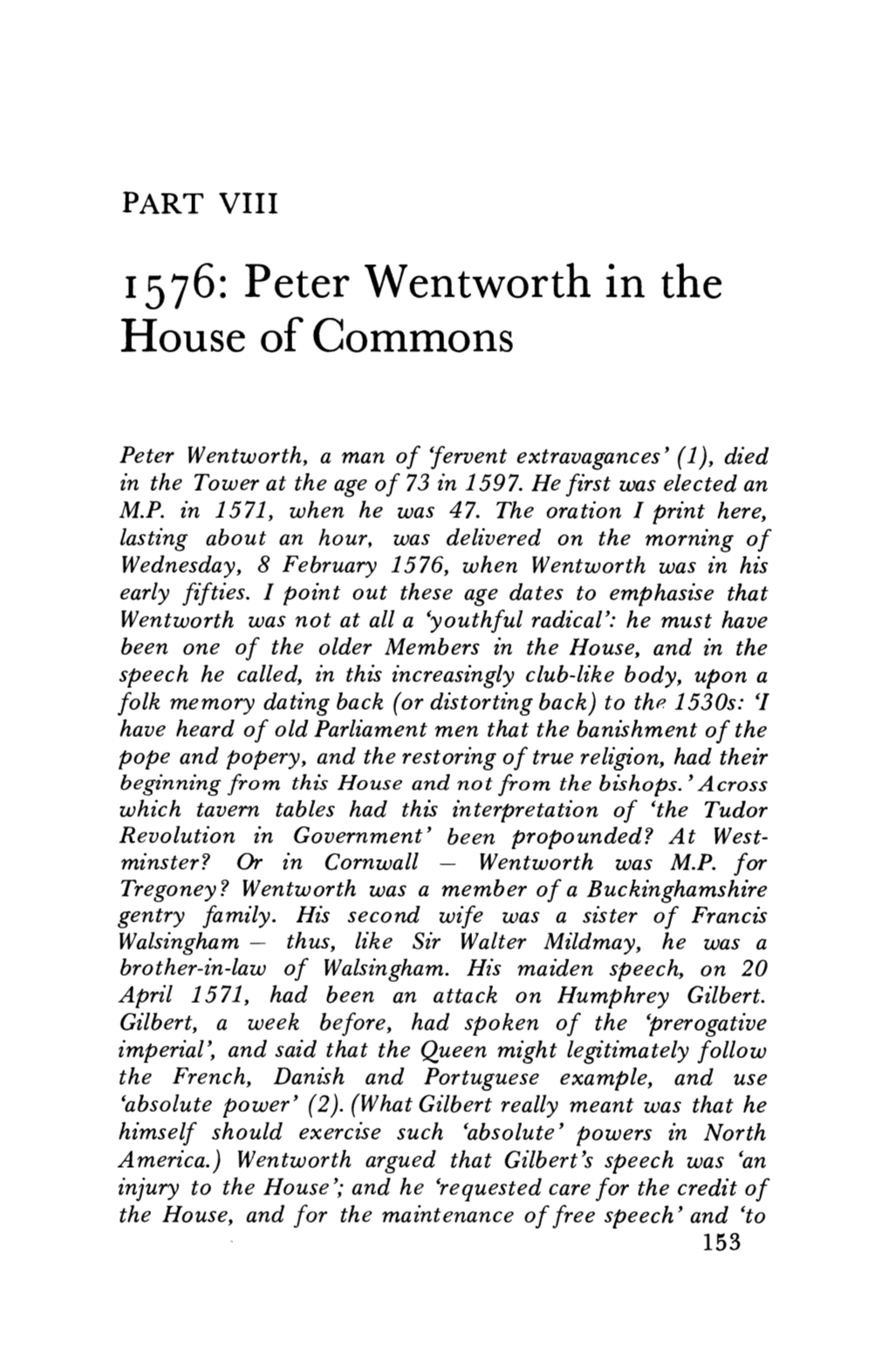 1576: Peter Wentworth in the House of Commons