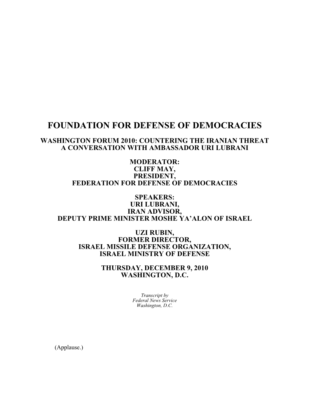 Foundation for Defense of Democracies Washington Forum