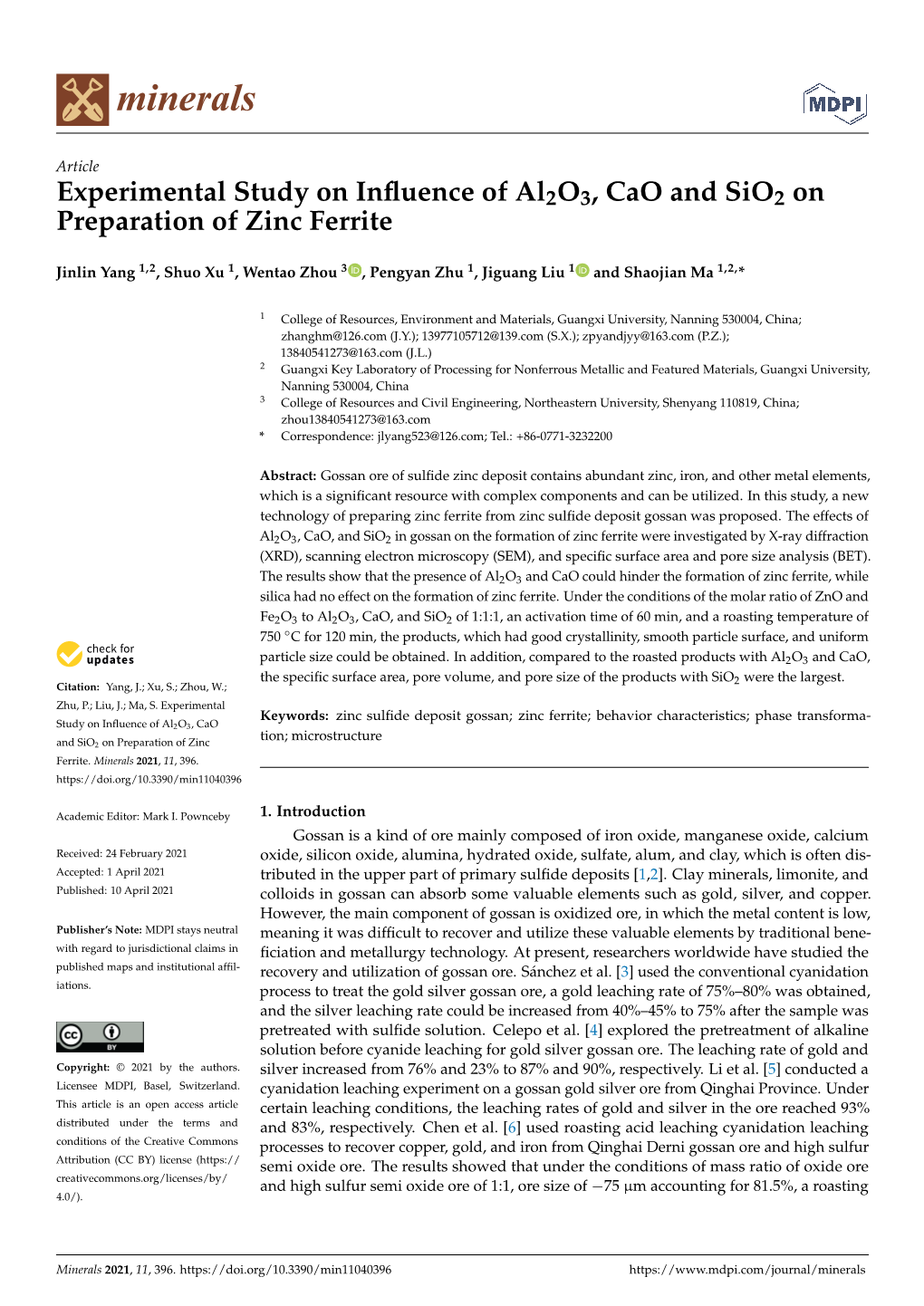 Experimental Study on Influence of Al2o3, Cao and Sio2 On