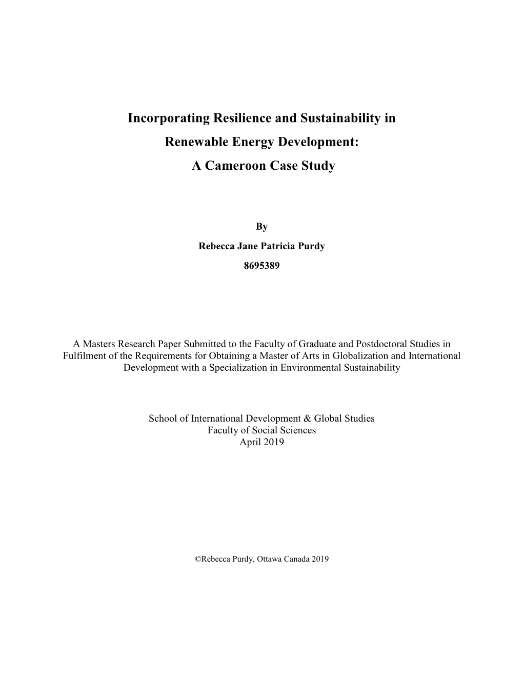 Incorporating Resilience and Sustainability in Renewable Energy Development: a Cameroon Case Study