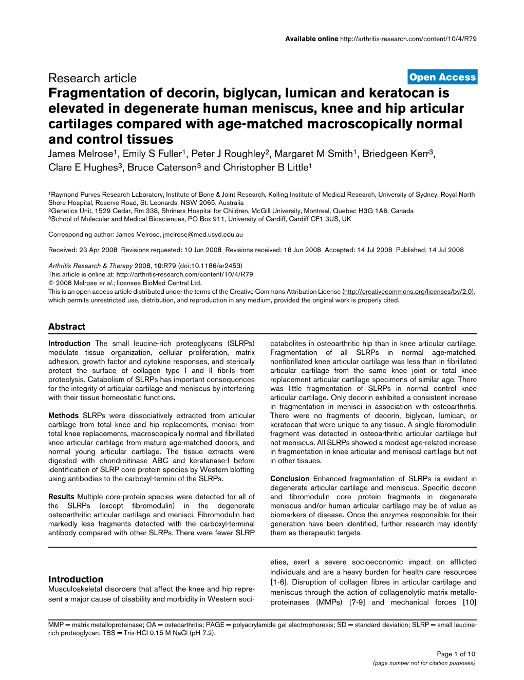 Fragmentation of Decorin, Biglycan, Lumican and Keratocan Is Elevated