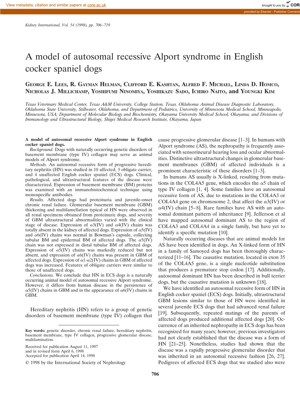 A Model of Autosomal Recessive Alport Syndrome in English Cocker Spaniel Dogs