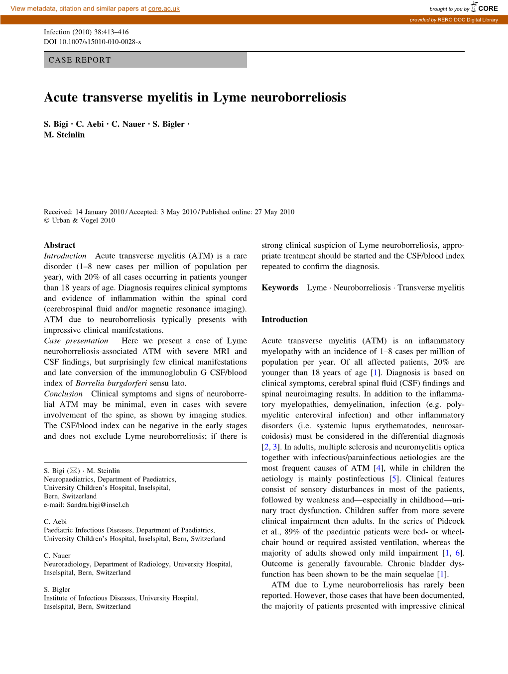 Acute Transverse Myelitis in Lyme Neuroborreliosis