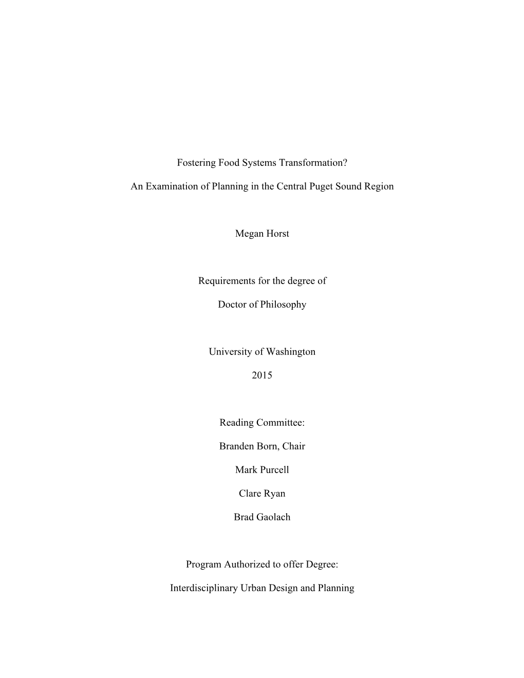 An Examination of Planning in the Central Puget Sound Region