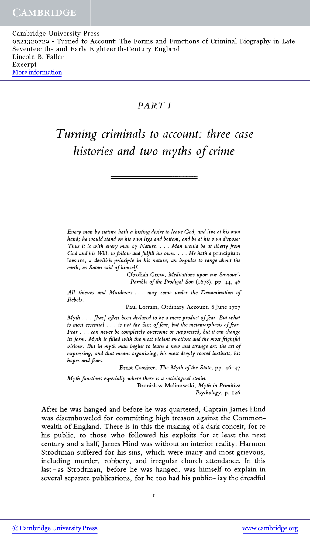 Turned to Account: the Forms and Functions of Criminal Biography in Late Seventeenth- and Early Eighteenth-Century England Lincoln B