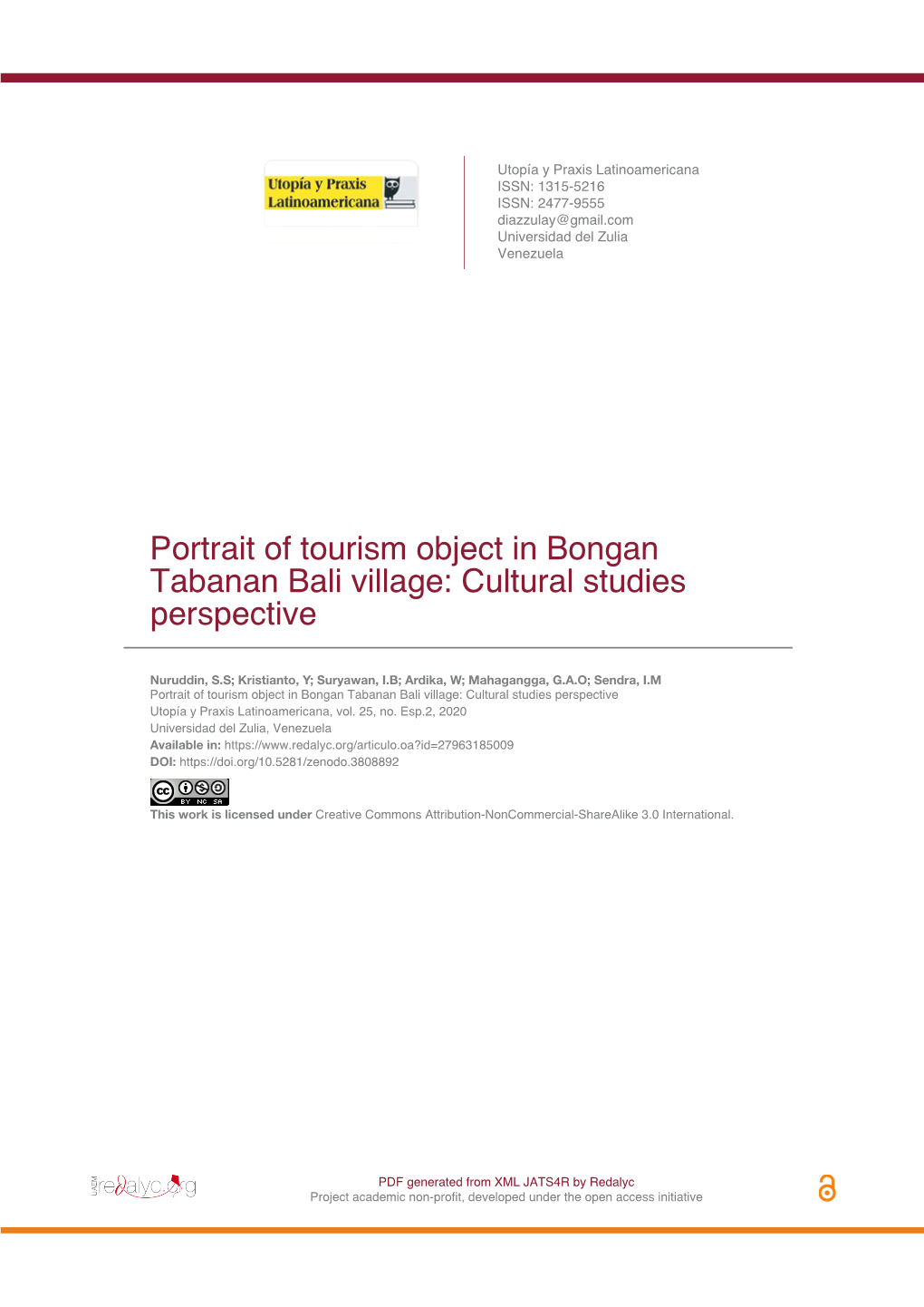 Portrait of Tourism Object in Bongan Tabanan Bali Village: Cultural Studies Perspective