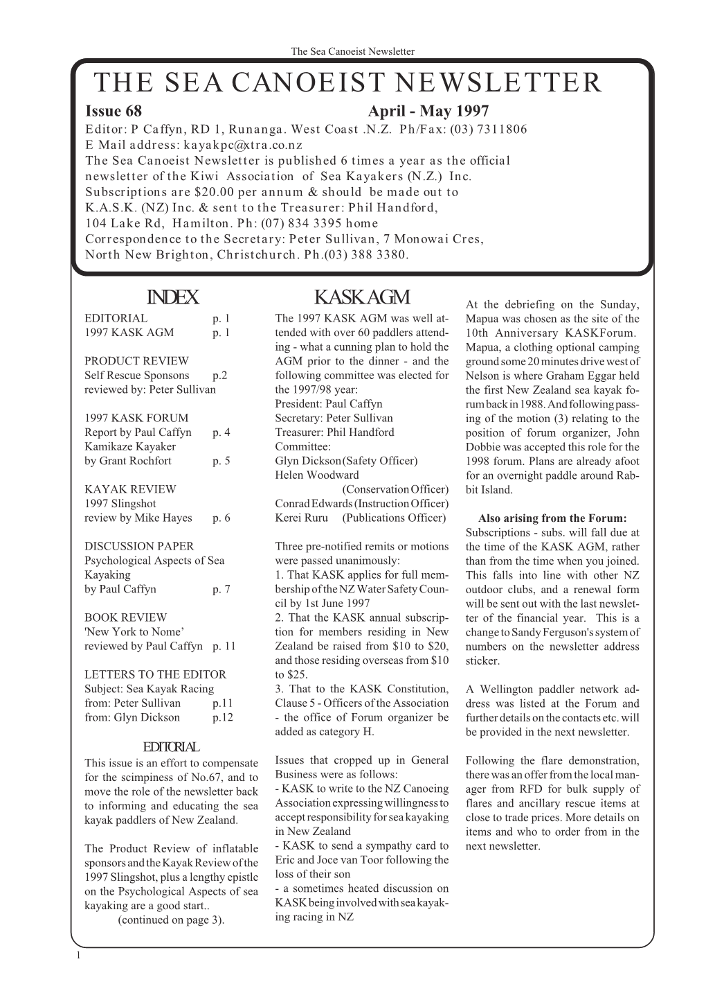 Sea Canoeist Newsletter 68 ~ April – May 1997