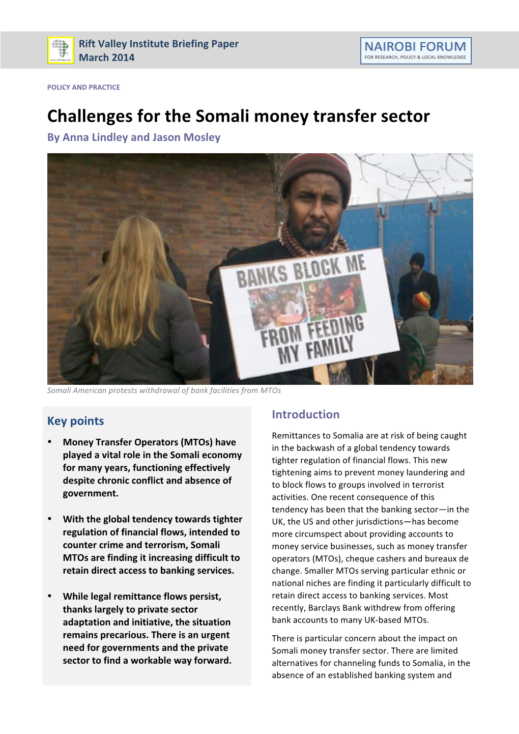 Challenges for the Somali Money Transfer Sector