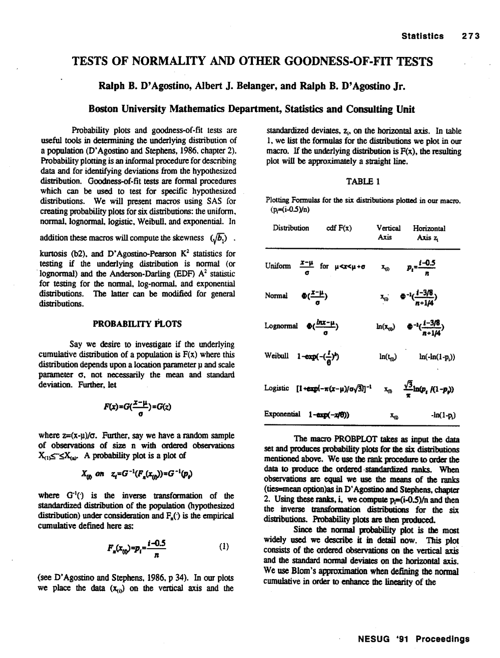 Tests of Normality and Other Goodness-Of-Fit Tests