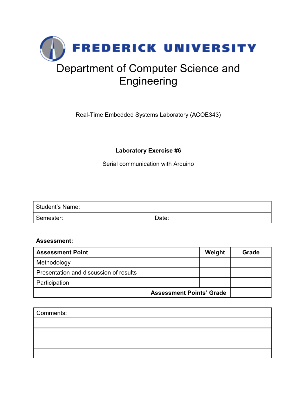 Real-Time Embedded Processor Systems ACOE343 Experiment #6