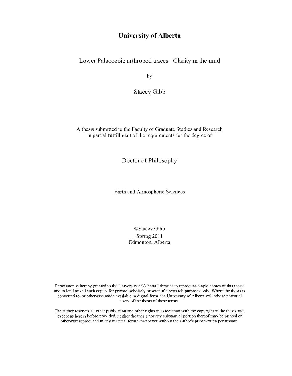 University of Alberta Lower Palaeozoic Arthropod Traces: Clarity