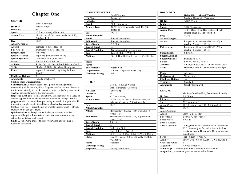 Chapter One Stat Blocks