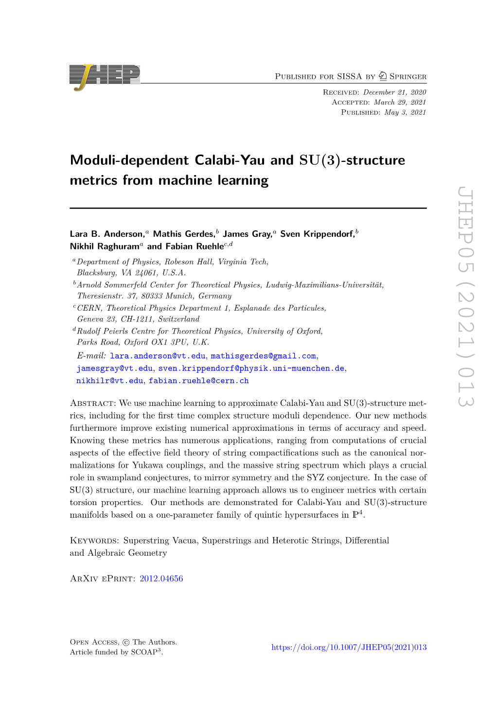 JHEP05(2021)013 Springer -Structure May 3, 2021 : March 29, 2021 : -Structure Met- SU(3)