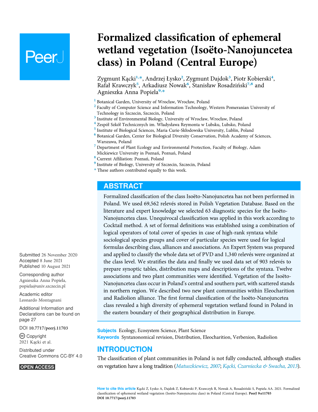 Formalized Classification of Ephemeral Wetland Vegetation