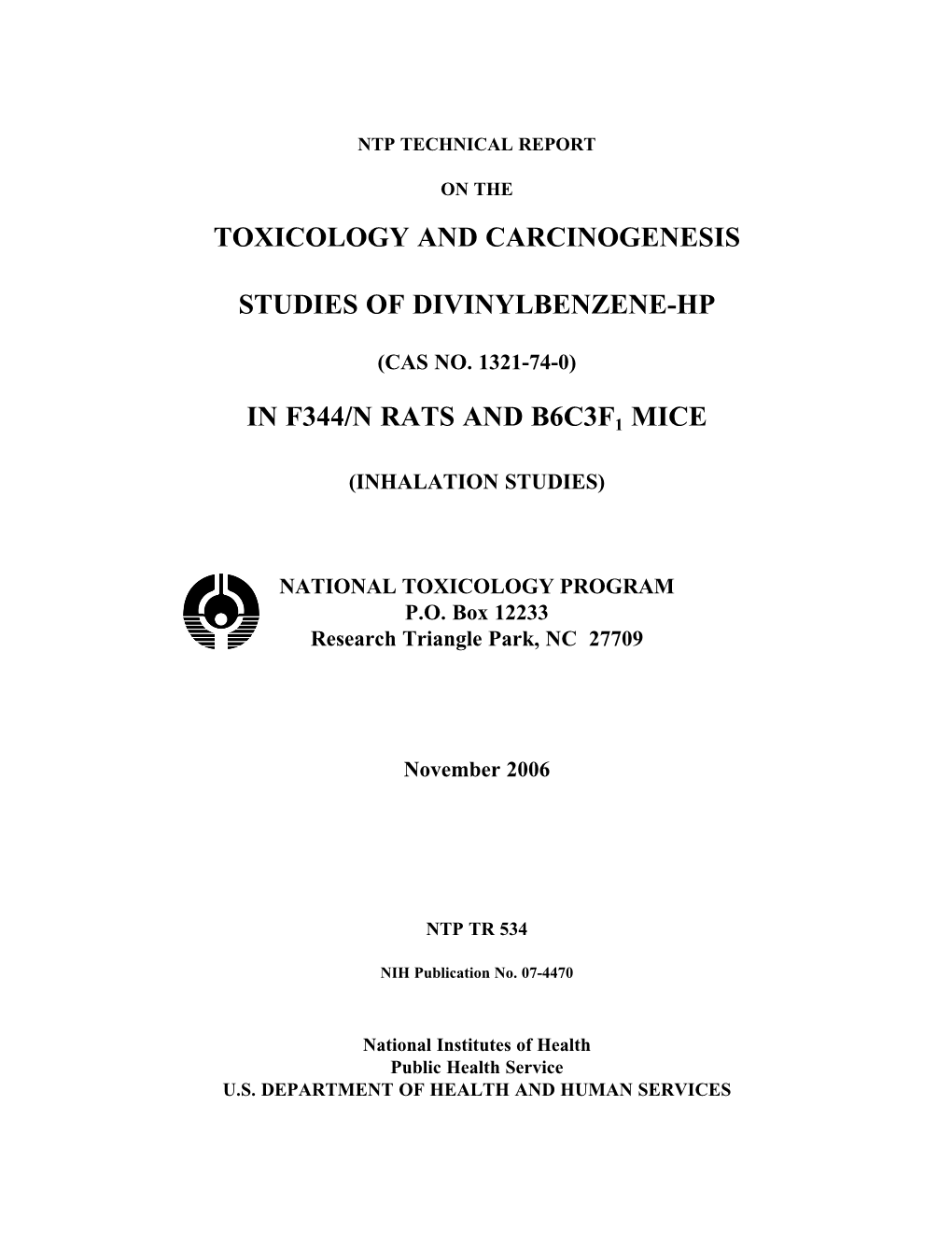 TR-534: Divinylbenzene-HP (CASRN 1321-74-0) in F344/N Rats And