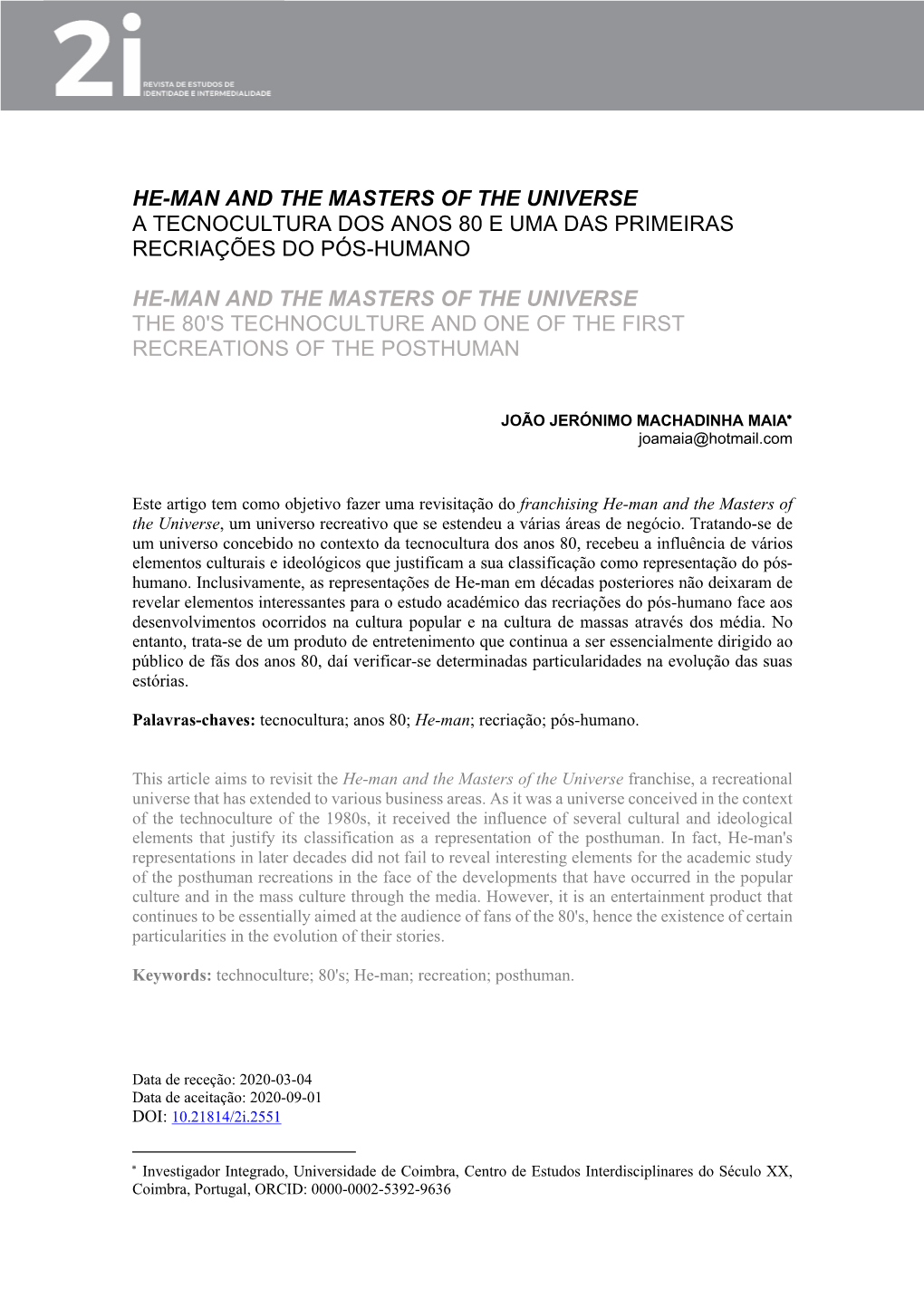 He-Man and the Masters of the Universe a Tecnocultura Dos Anos 80 E Uma Das Primeiras Recriações Do Pós-Humano