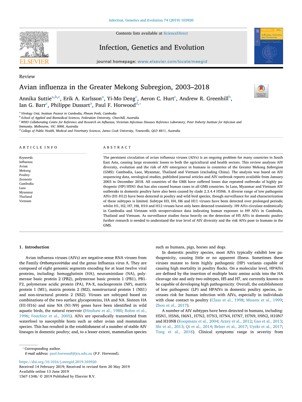 Avian Influenza in the Greater Mekong Subregion, 2003–2018