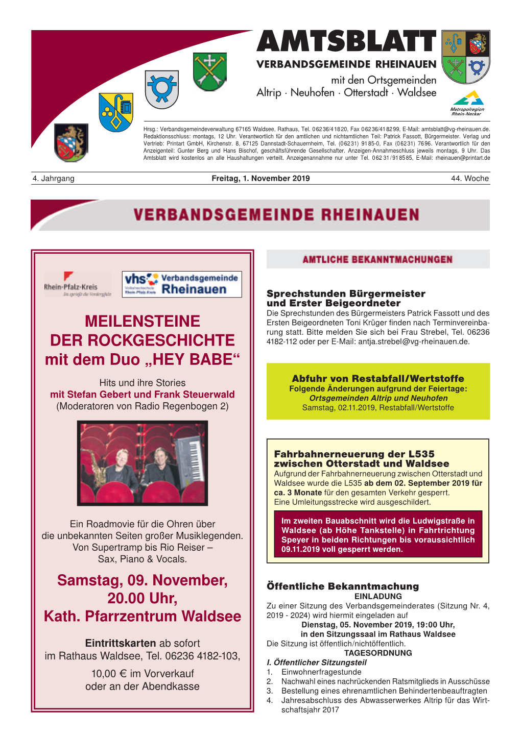 Amtsblatt Verbandsgemeinde Rheinauen Mit Den Ortsgemeinden Wir Unterstützen Die Altrip · Neuhofen · Otterstadt · Waldsee