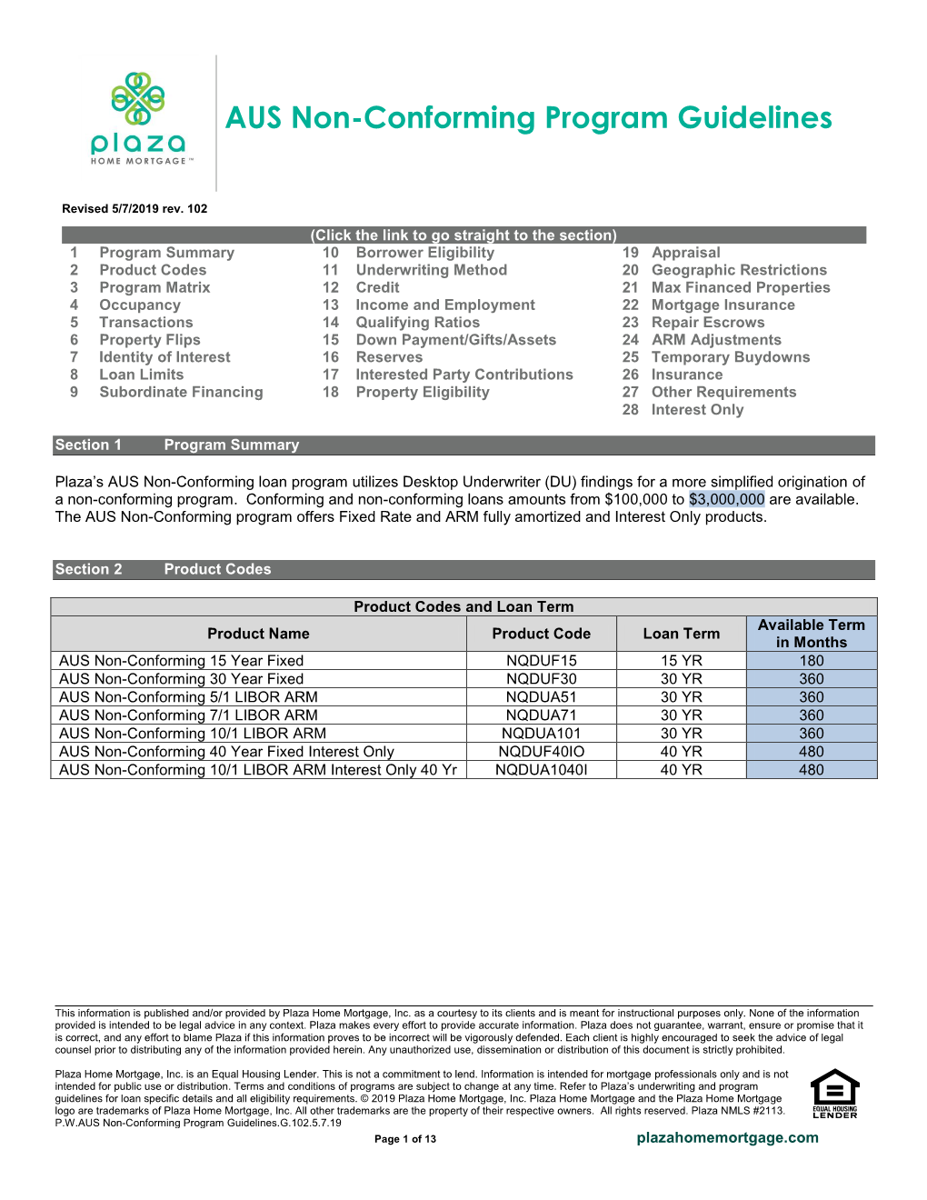 AUS Non-Conforming Program Guidelines