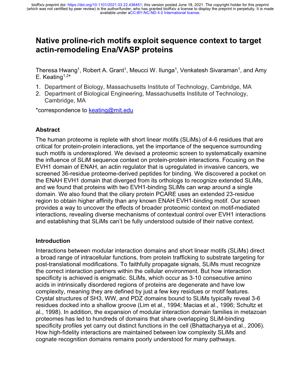 Native Proline-Rich Motifs Exploit Sequence Context to Target Actin-Remodeling Ena/VASP Proteins