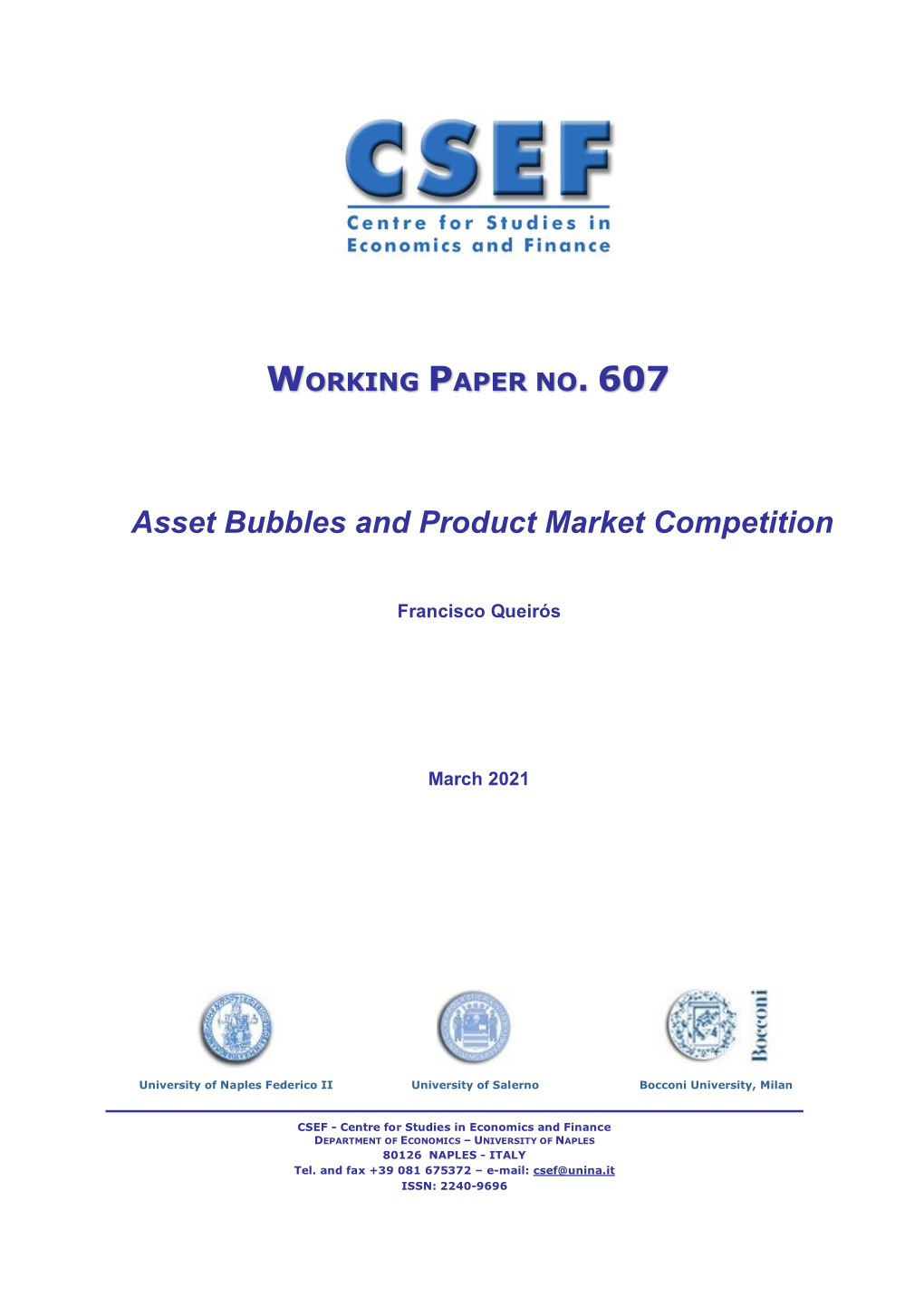 Asset Bubbles and Product Market Competition