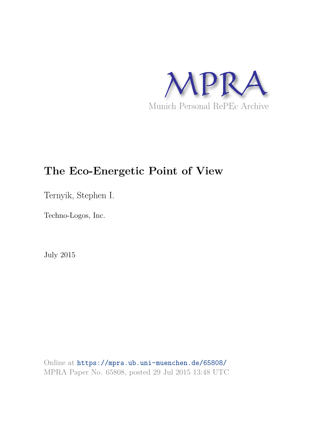 The Eco-Energetic Point of View