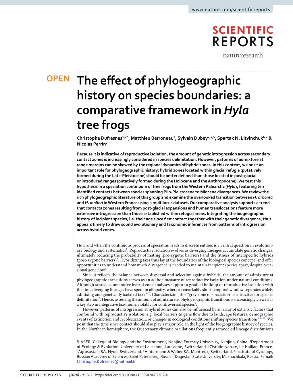 A Comparative Framework in Hyla Tree Frogs Christophe Dufresnes1,2*, Matthieu Berroneau3, Sylvain Dubey2,4,5, Spartak N