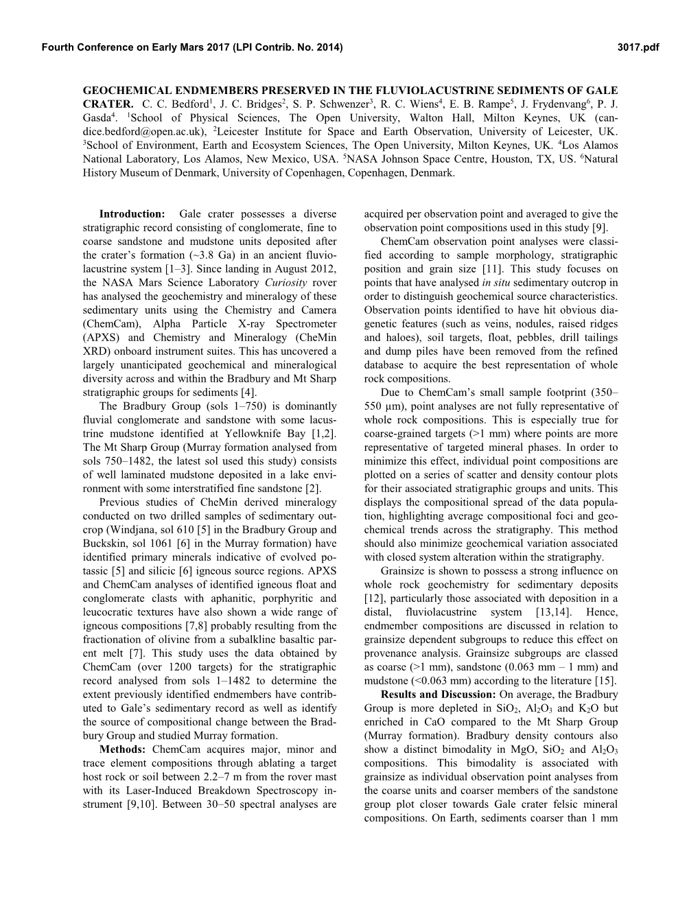 Geochemical Endmembers Preserved in the Fluviolacustrine Sediments of Gale Crater