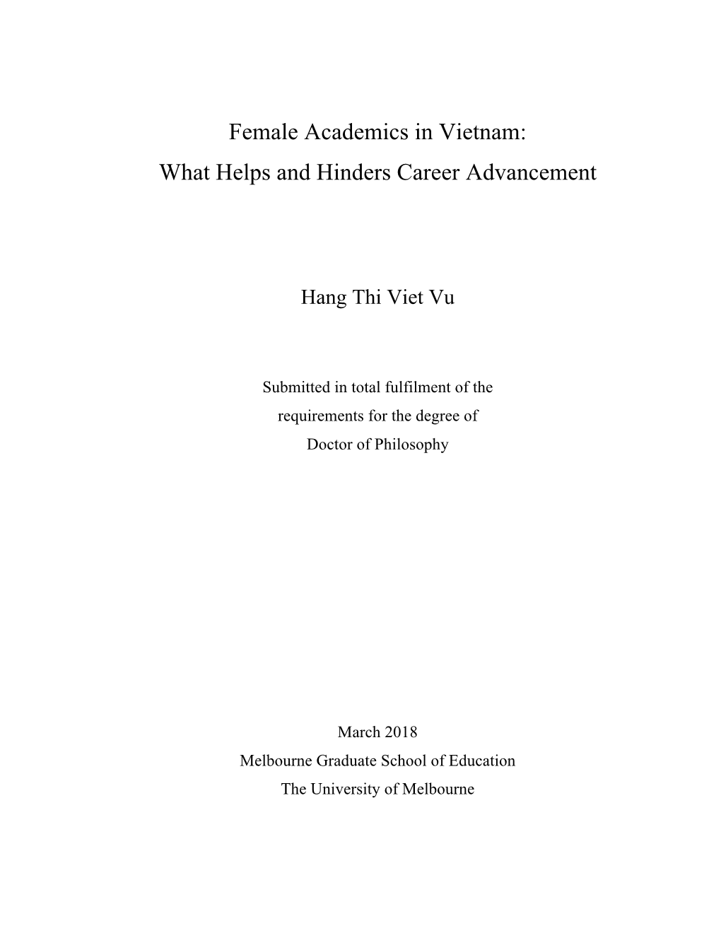 Female Academics in Vietnam: What Helps and Hinders Career Advancement