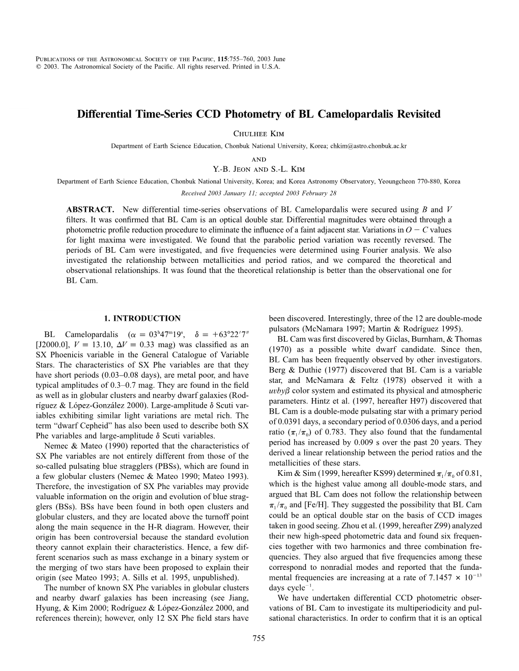 Blications of the Astronomical Society of the Paciﬁc, 115:755–760, 2003 June ᭧ 2003