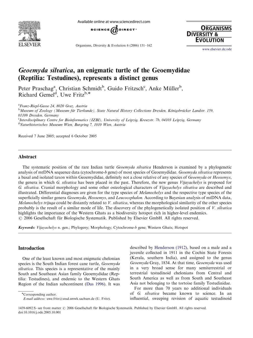 Geoemyda Silvatica, an Enigmatic Turtle of the Geoemydidae (Reptilia