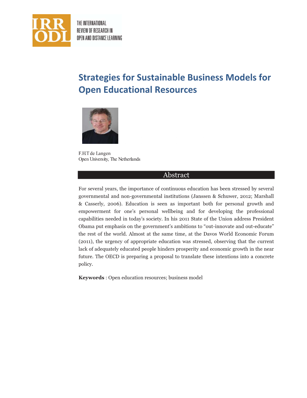 Strategies for Sustainable Business Models for Open Educational Resources