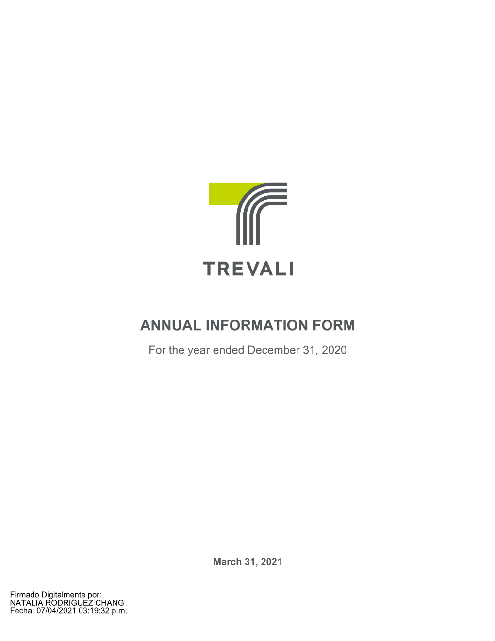 ANNUAL INFORMATION FORM for the Year Ended December 31, 2020