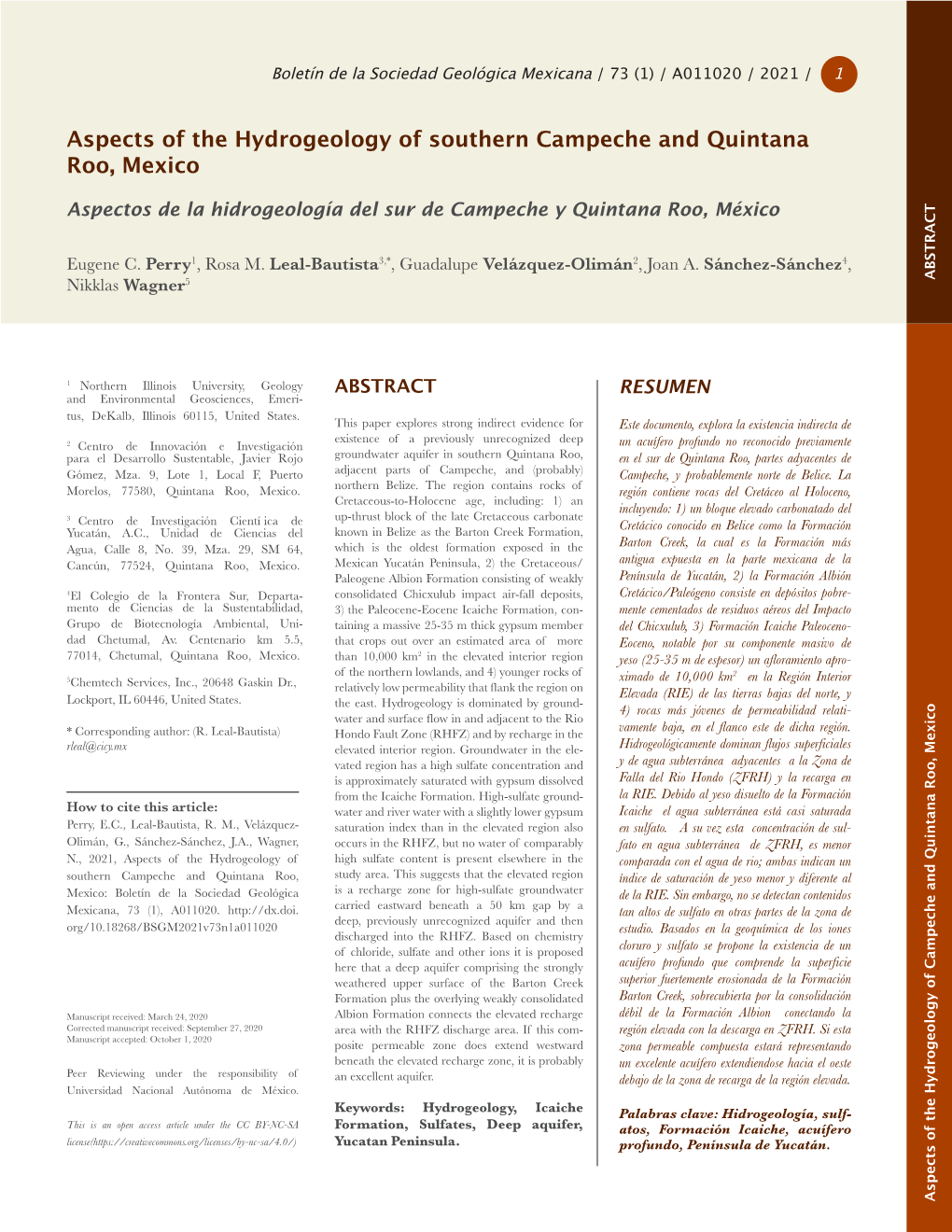 Aspects of the Hydrogeology of Southern Campeche and Quintana