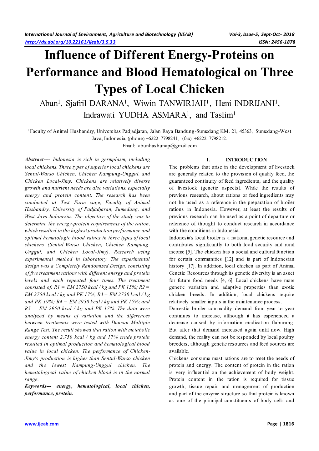 Influence of Different Energy-Proteins on Performance and Blood