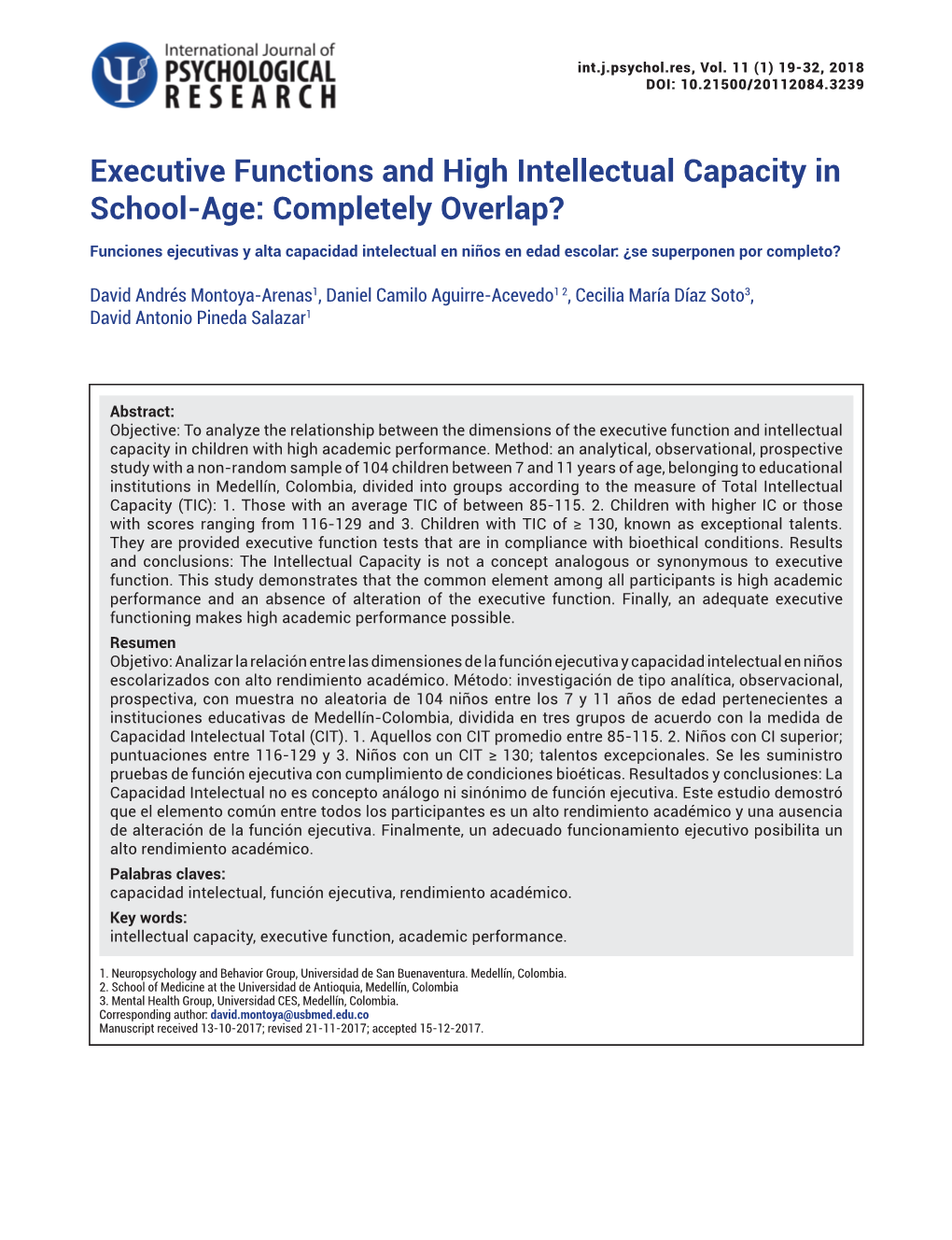 Executive Functions and High Intellectual Capacity in School-Age: Completely Overlap?