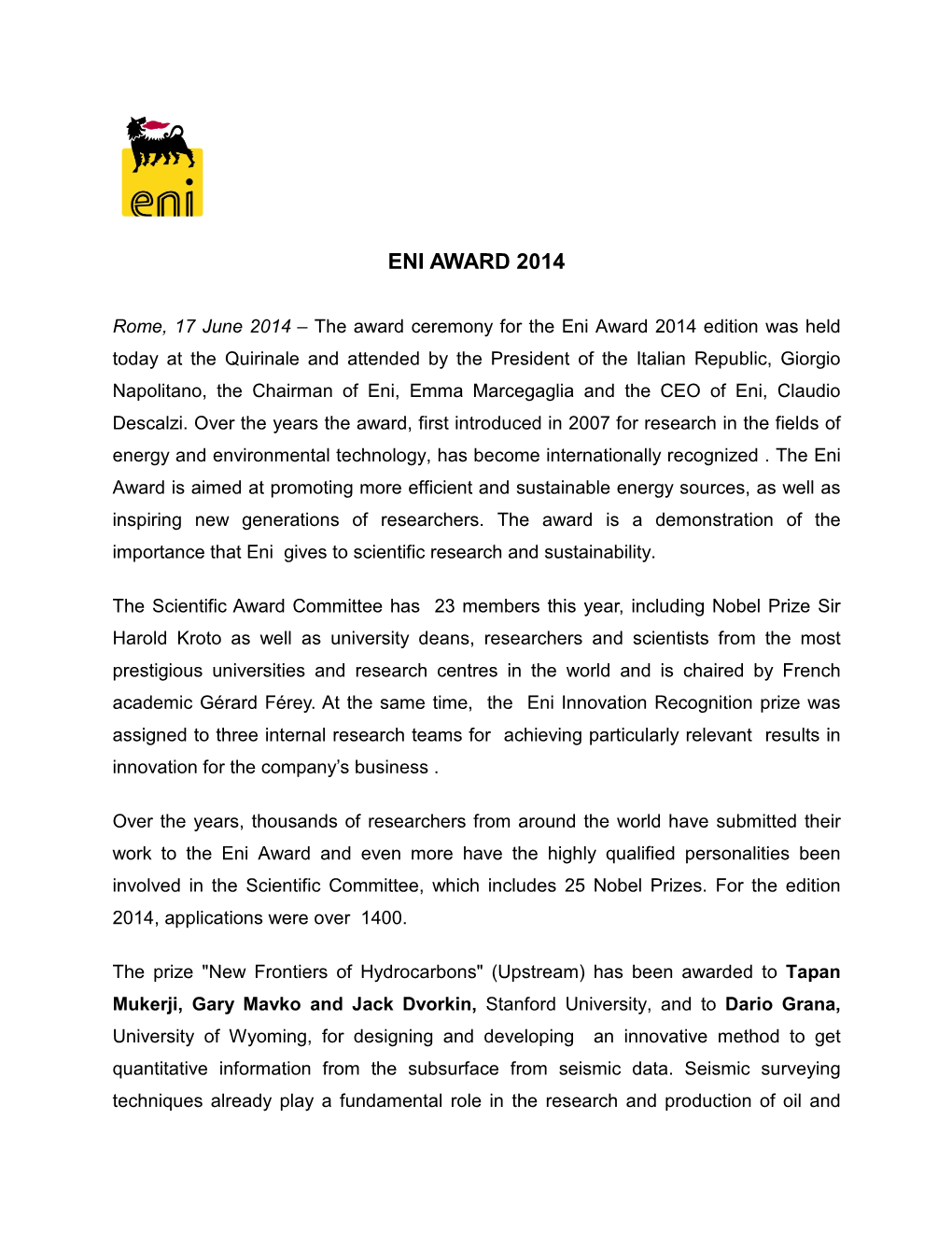 Eni Award 2014