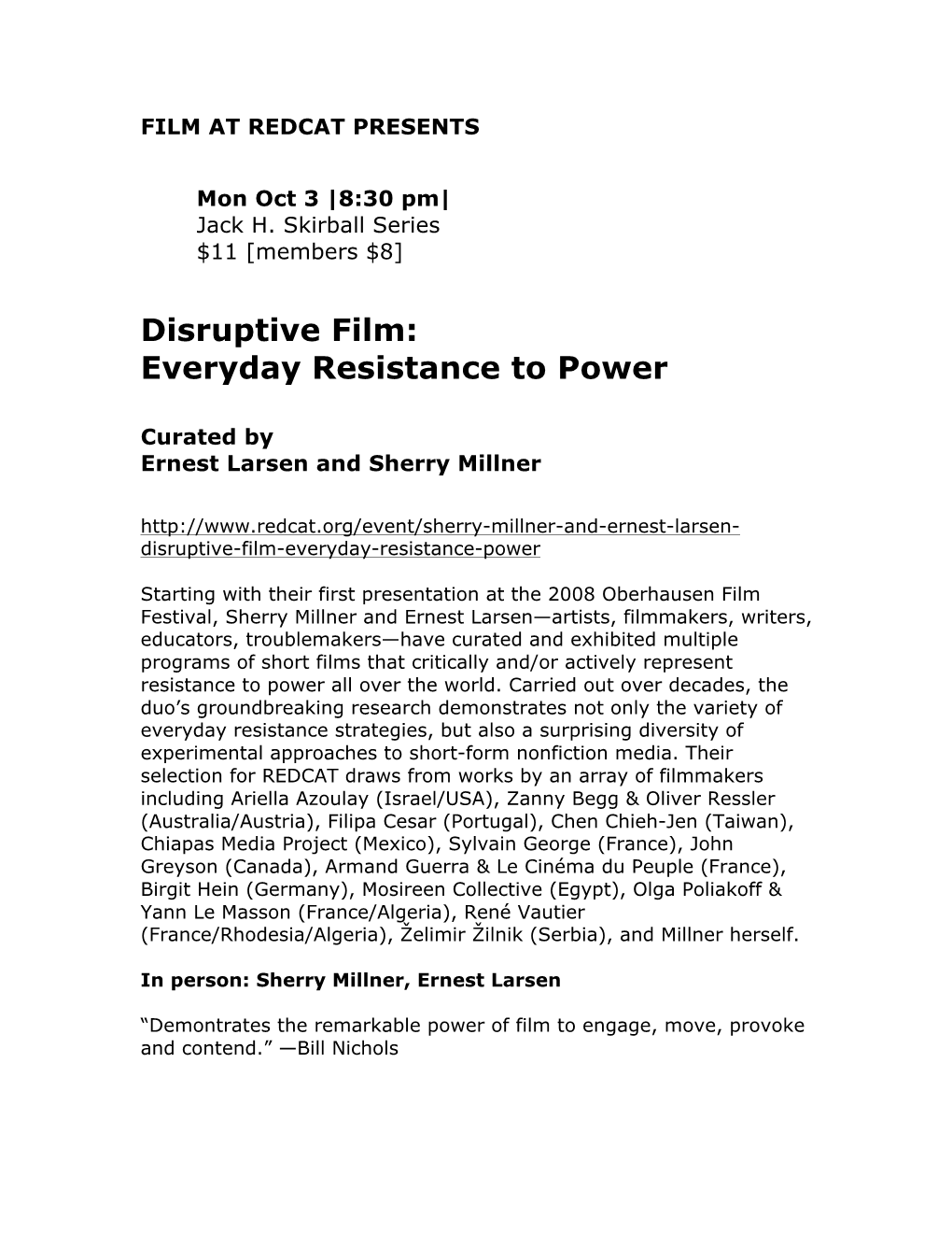 Disruptive Film: Everyday Resistance to Power