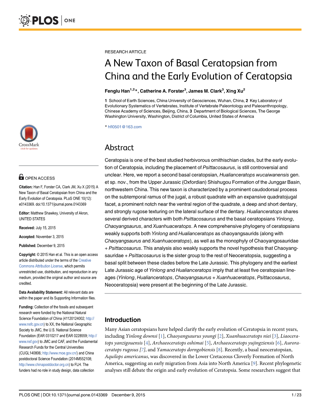 A New Taxon of Basal Ceratopsian from China and the Early Evolution of Ceratopsia