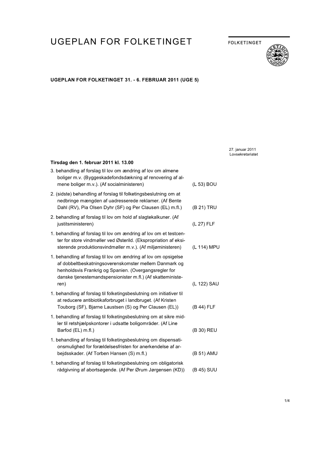 Ugeplan for Folketinget