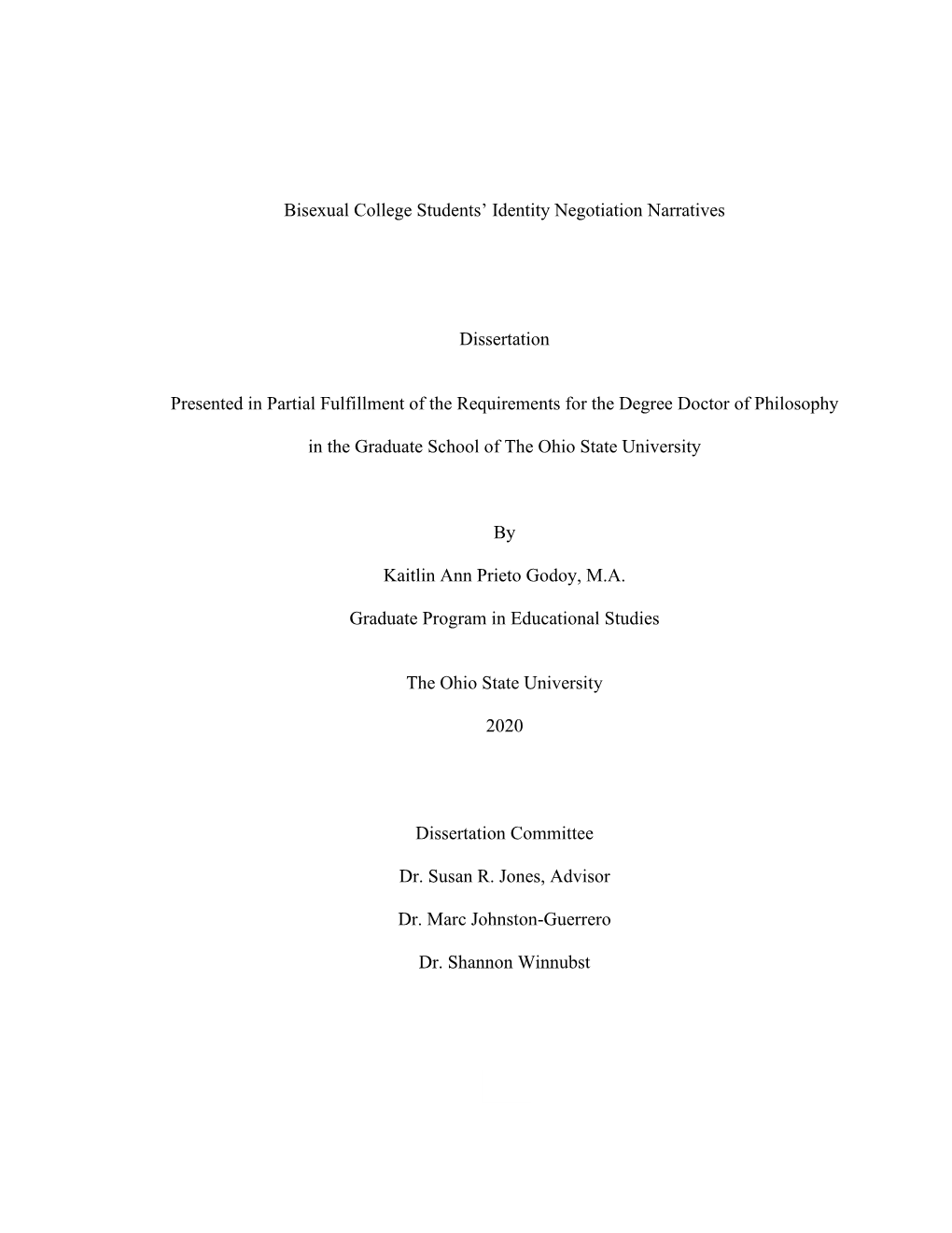 1 Bisexual College Students' Identity Negotiation Narratives Dissertation