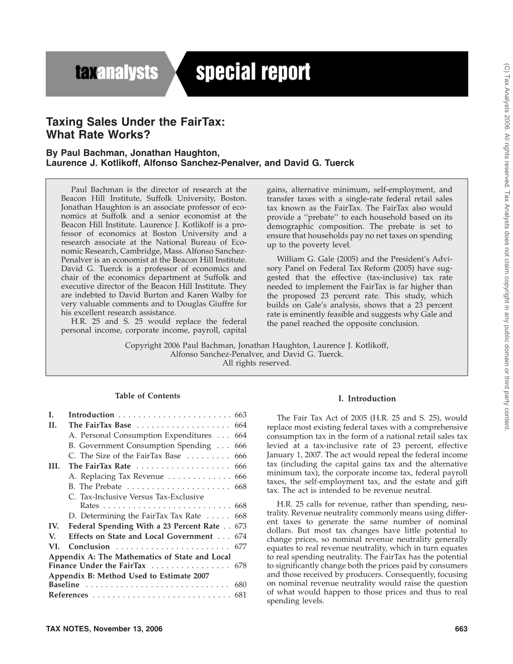 Taxing Sales Under the Fairtax: What Rate Works? by Paul Bachman, Jonathan Haughton, Laurence J