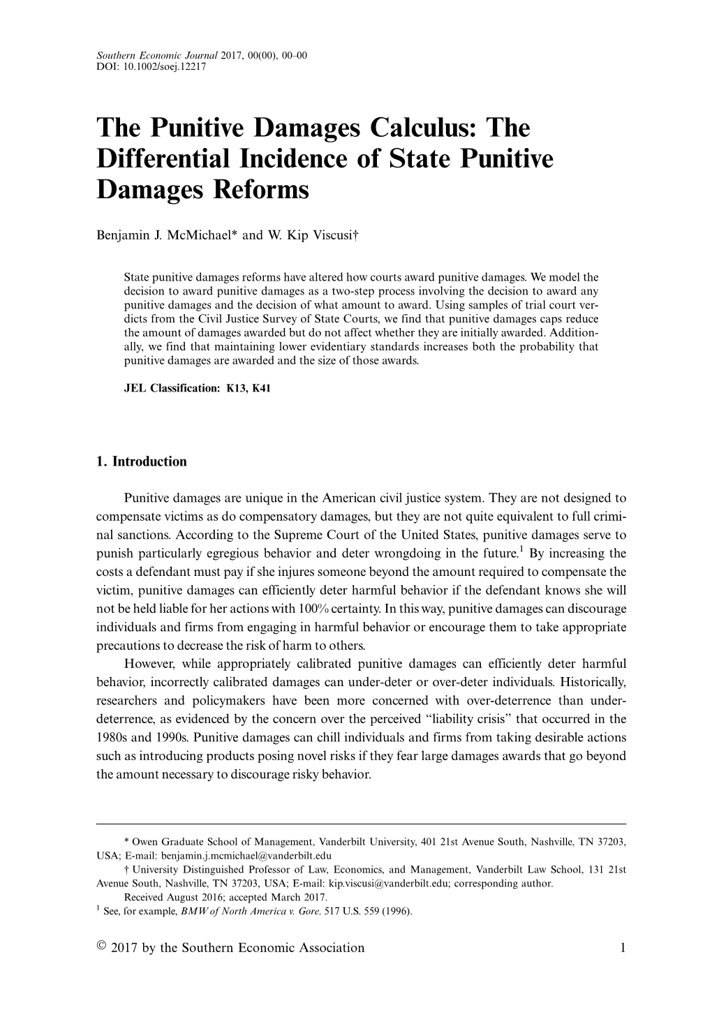 The Punitive Damages Calculus: the Differential Incidence of State Punitive Damages Reforms