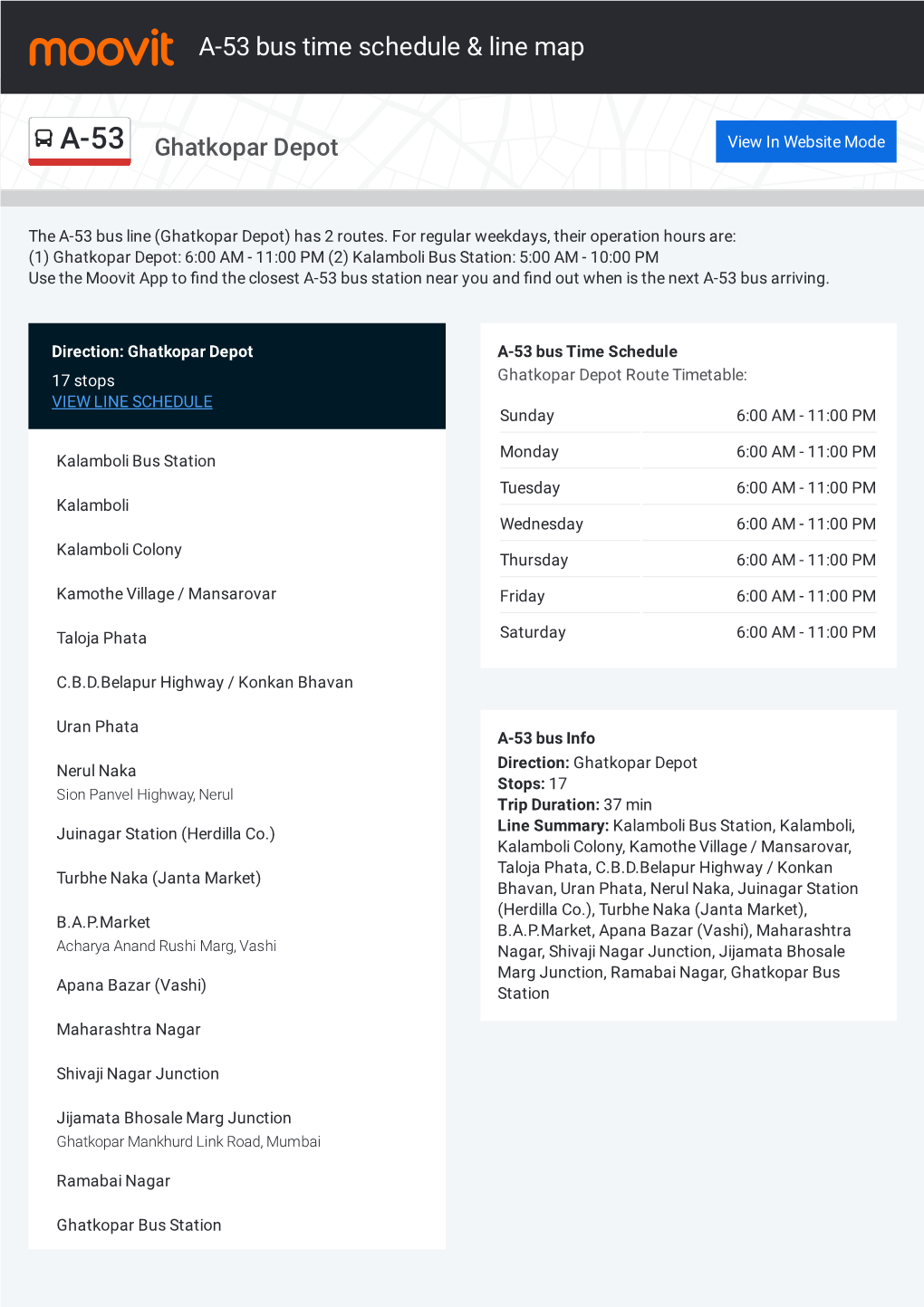 A-53 Bus Time Schedule & Line Route