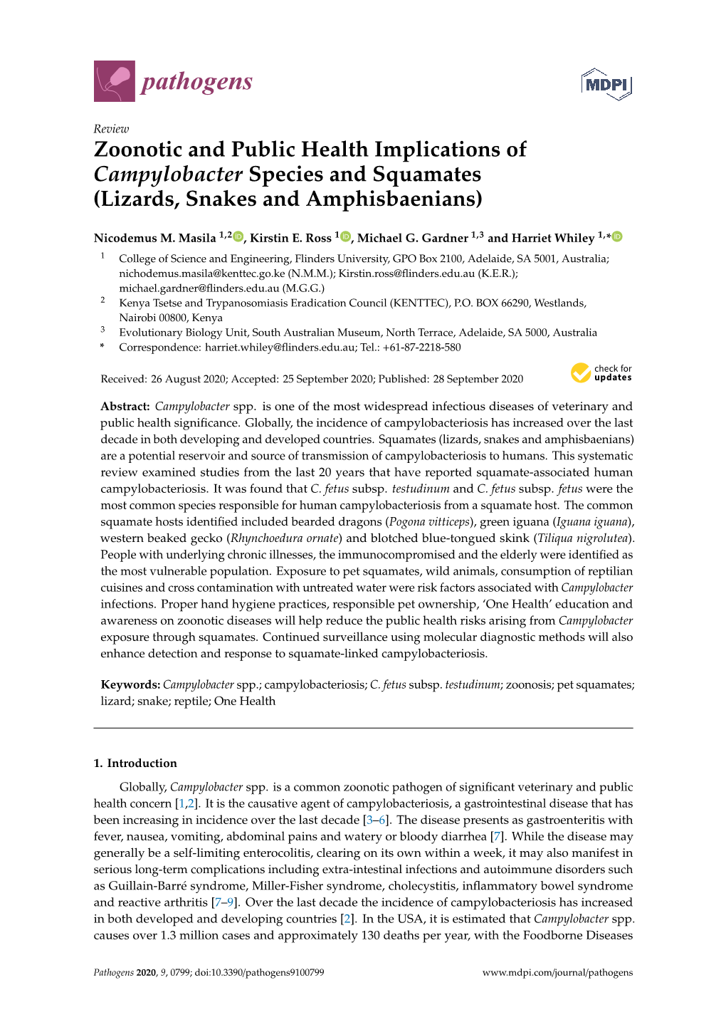 Zoonotic and Public Health Implications of Campylobacter Species and Squamates (Lizards, Snakes and Amphisbaenians)