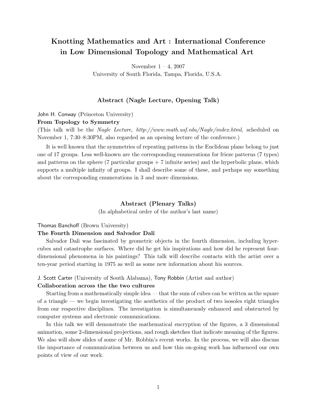 Knotting Mathematics and Art : International Conference in Low Dimensional Topology and Mathematical Art