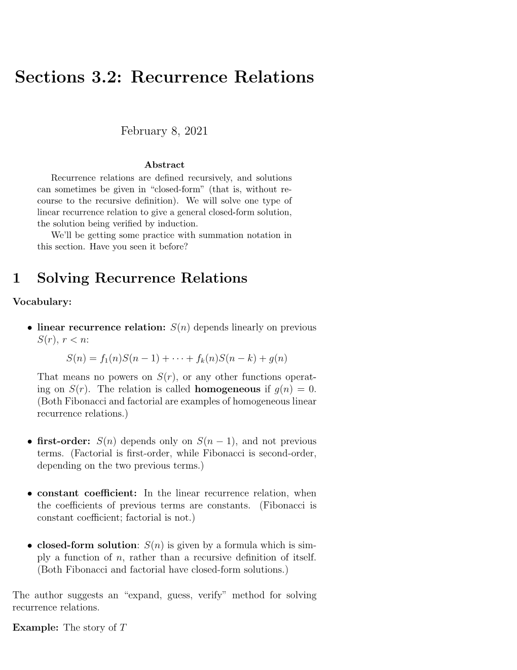 Sections 3.2: Recurrence Relations