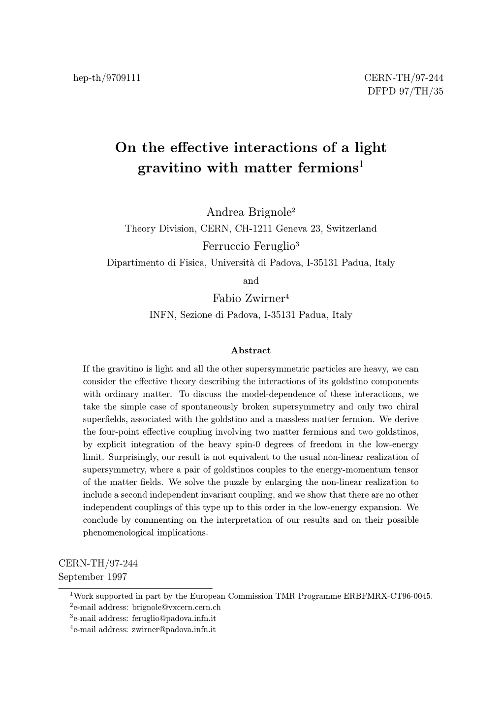 On the Effective Interactions of a Light Gravitino with Matter Fermions1