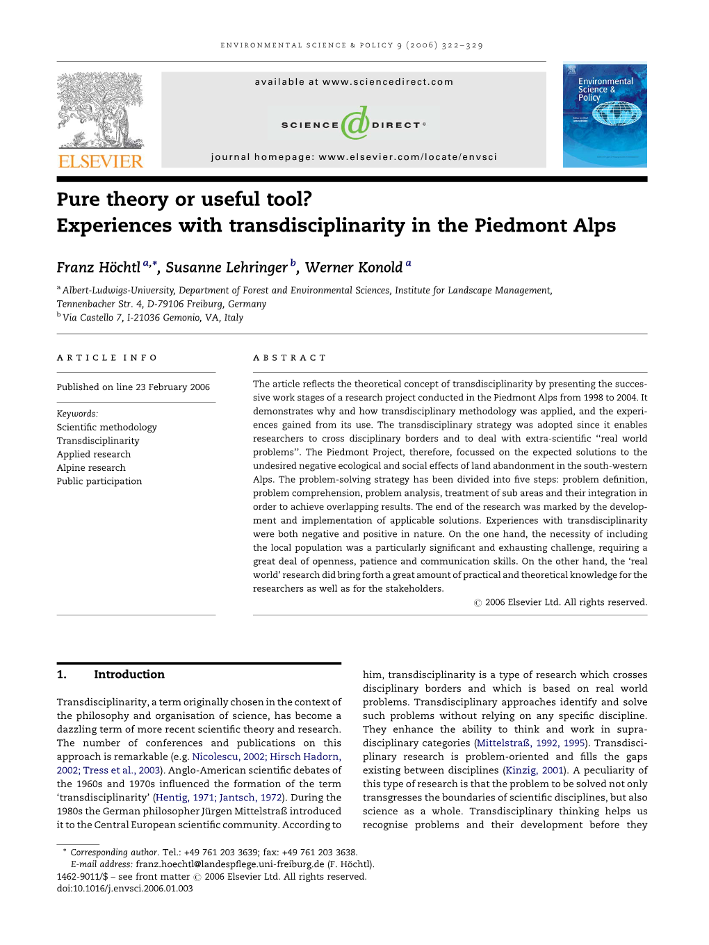 Pure Theory Or Useful Tool? Experiences with Transdisciplinarity in the Piedmont Alps