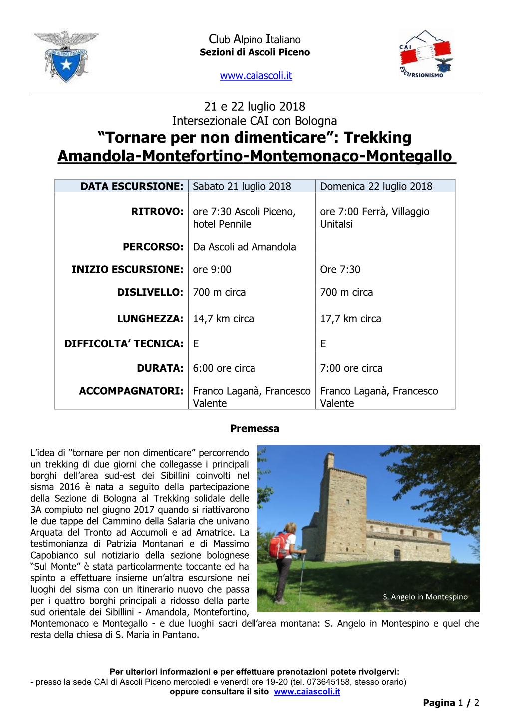“Tornare Per Non Dimenticare”: Trekking Amandola-Montefortino-Montemonaco-Montegallo